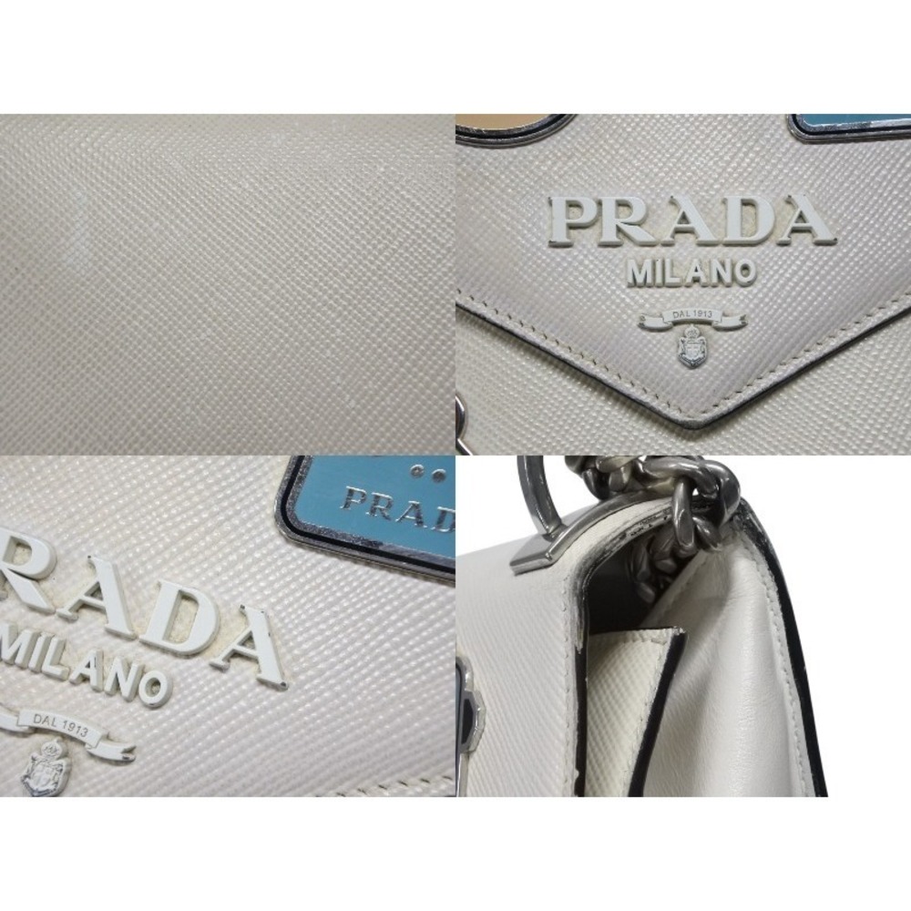 Prada Bag Chain Black Robot Shoulder Monochrome Saffiano White Leather - Picture 5 of 10